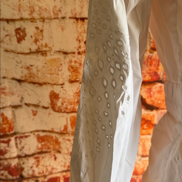 White House Black Market Tie-Waist Embroidered Poplin Shirt - Picture 5 of 7